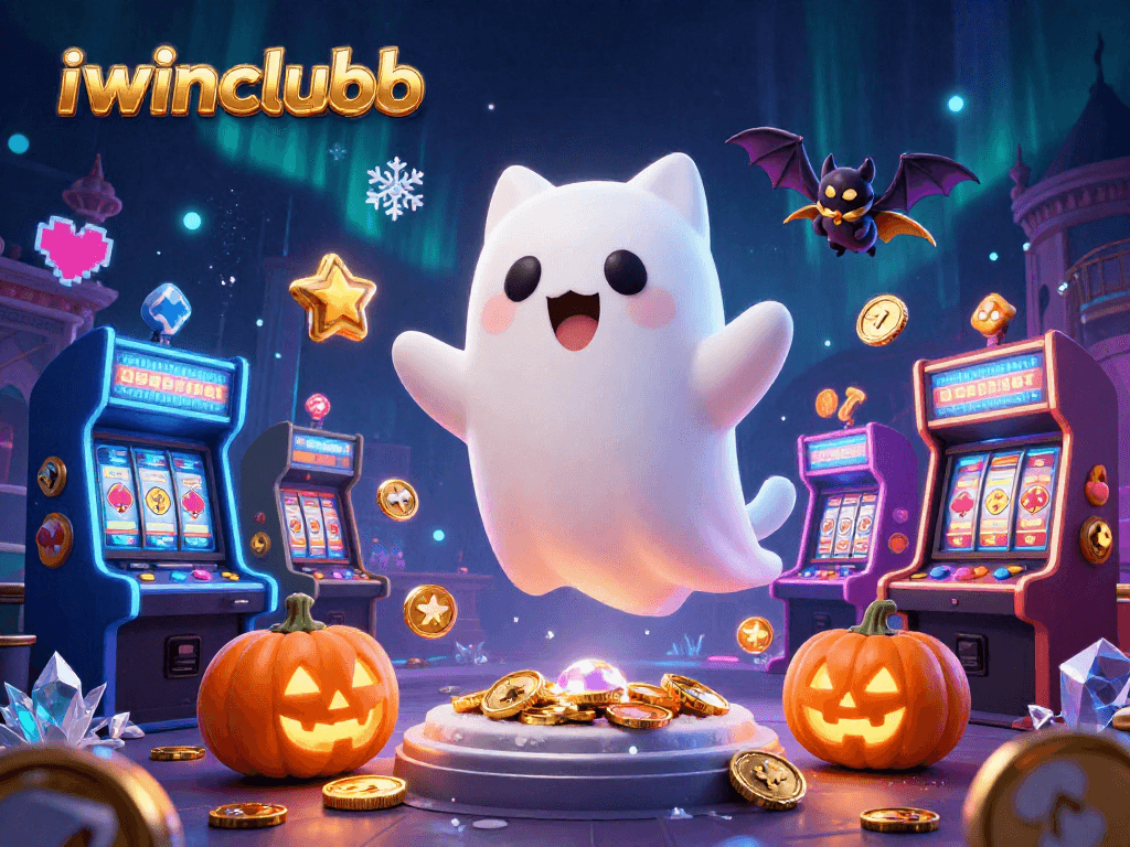 iwinclubb offers thrilling casino adventures with a friendly ghost cat and glowing jack-o-lanterns.