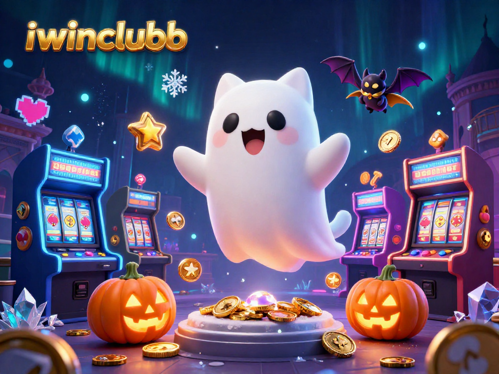 iwinclubb offers thrilling casino adventures with a friendly ghost cat and glowing jack-o-lanterns.