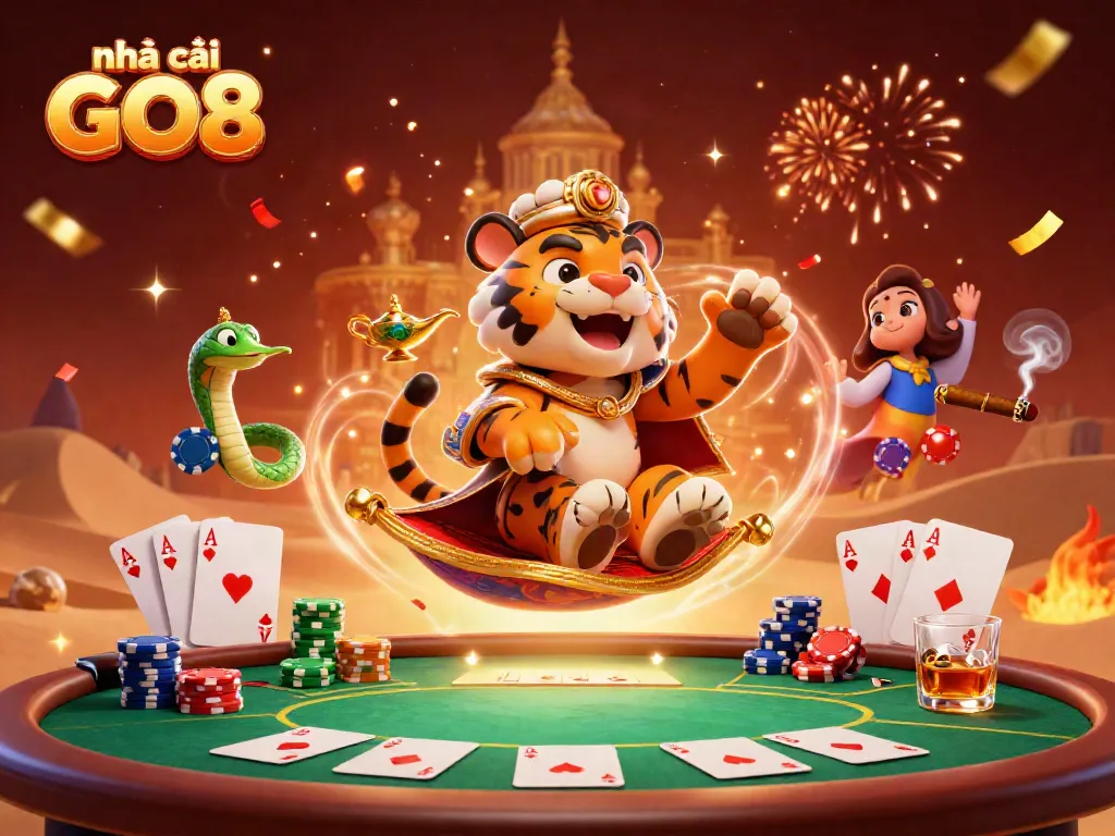 Engage with nhà cái GO8 through a vibrant casino scene filled with gaming excitement.