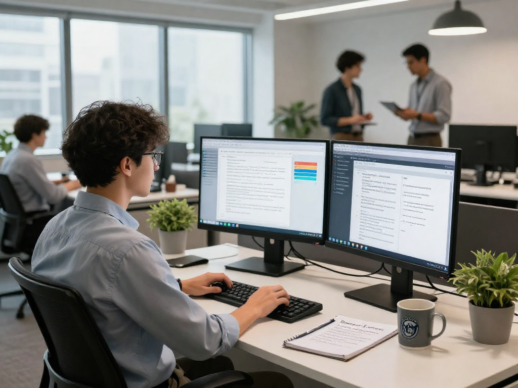 Document fraud detection tools in use by a cybersecurity analyst in a modern office setting.