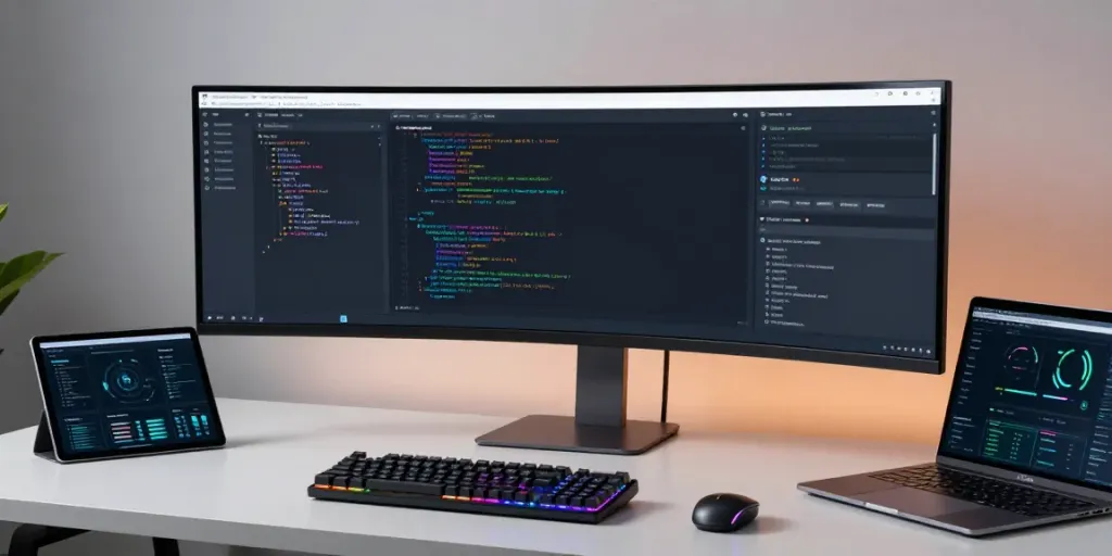 web app va displayed in a modern developer workspace with advanced security tools and software development technology.