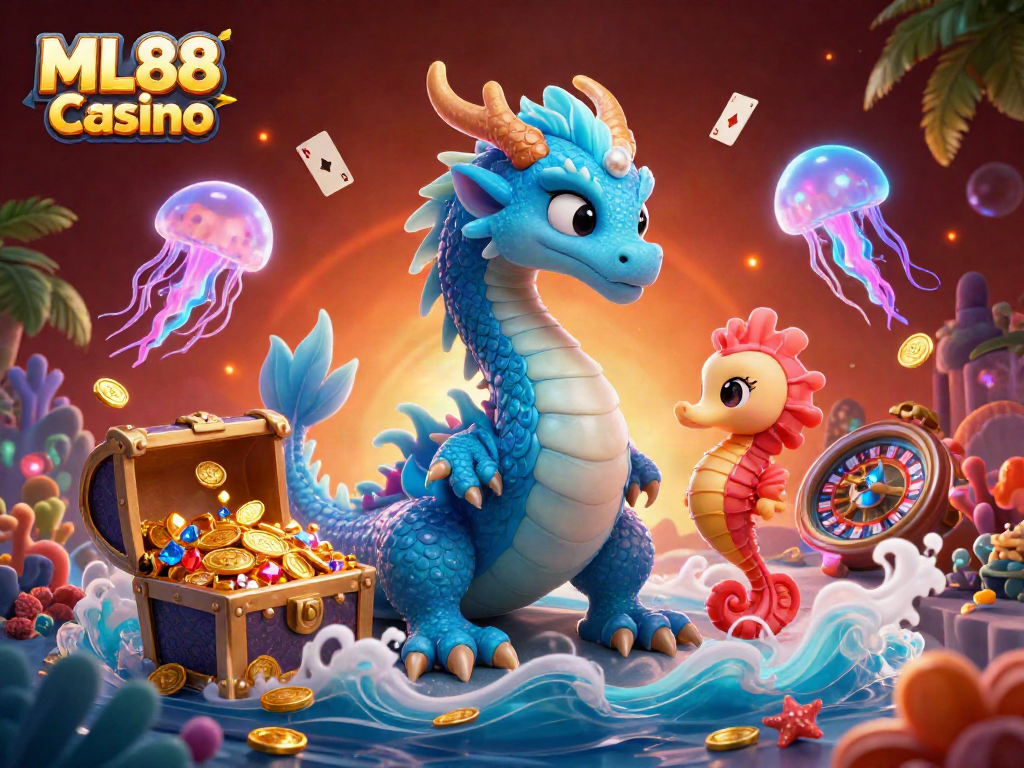 Experience the excitement of ML88 Casino with vibrant characters and games in a dynamic underwater setting.