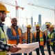 New York Construction Manager leading a team on-site with bustling cranes and blueprints.