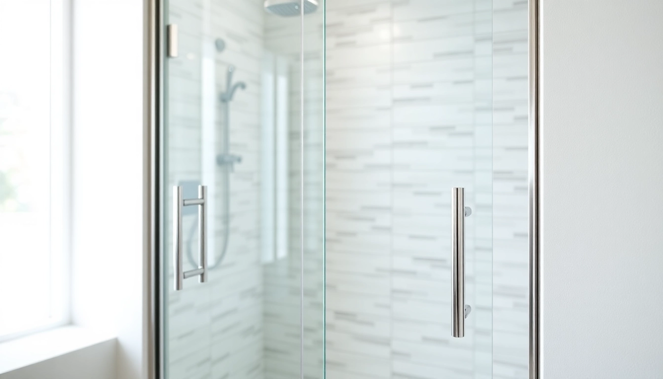 Showcase elegant shower doors sliding in a stylish bathroom setting with modern design features.
