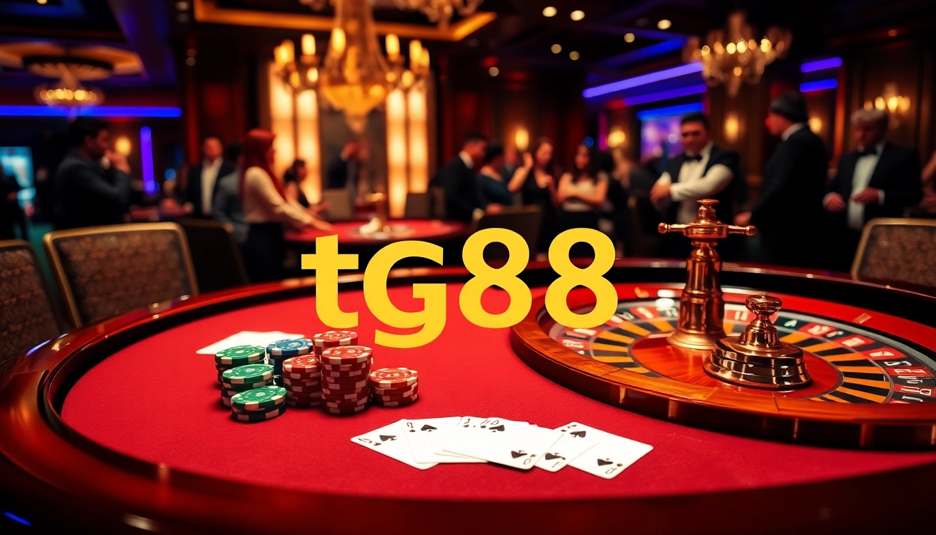 Engage in thrilling casino action with tg88 poker chips and roulette in a luxurious setting.