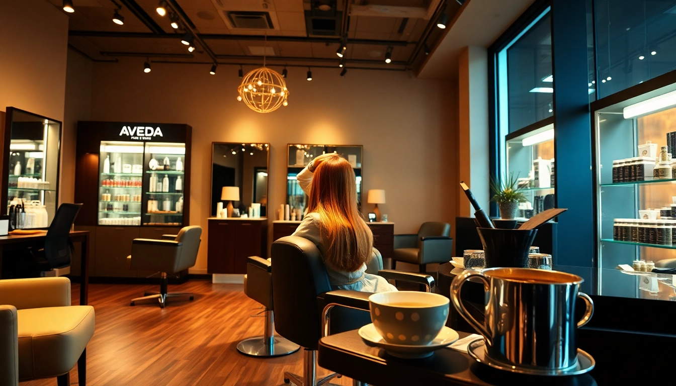 Aveda salon San Diego showcasing hair highlights application in a luxurious setting.
