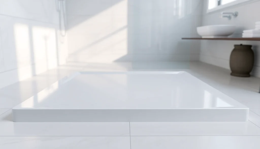 Display of an elegant 800 x 800 shower base in a modern bathroom setting.