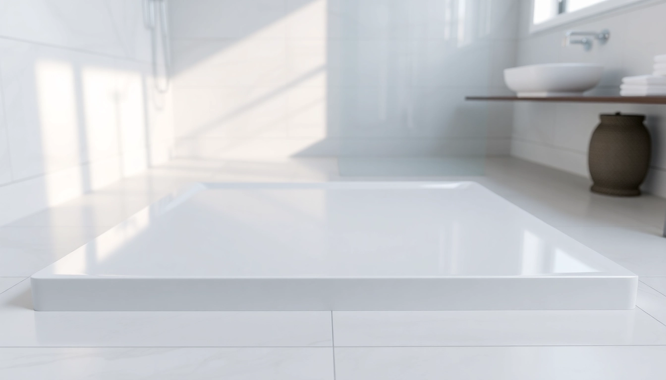 Display of an elegant 800 x 800 shower base in a modern bathroom setting.