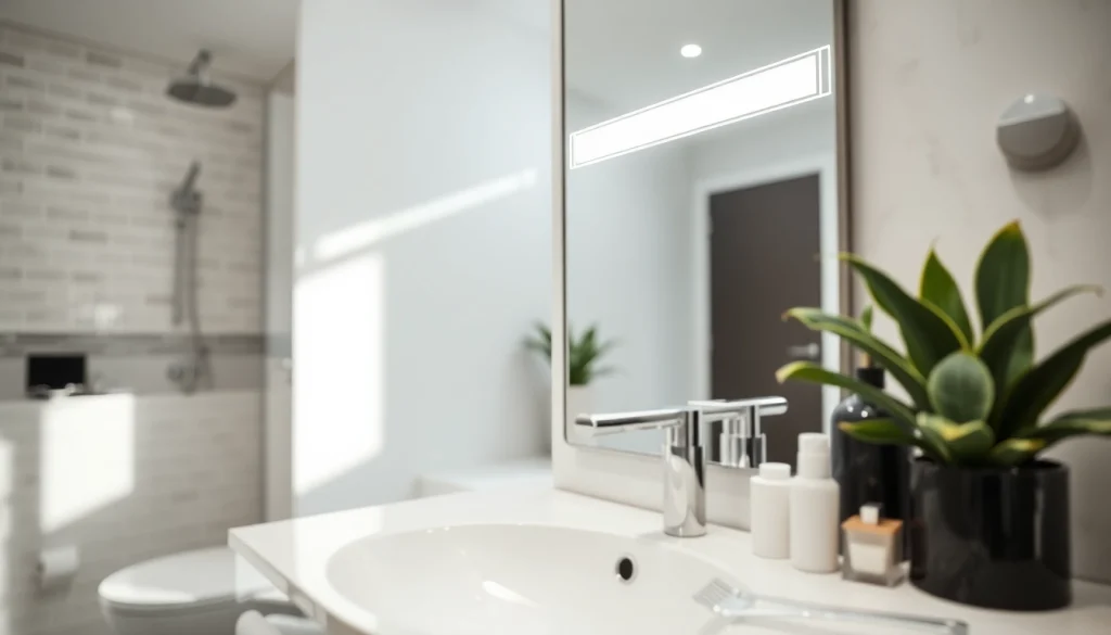 Reflect elegant led mirror in a modern bathroom setting highlighting its sleek design and reflective qualities.