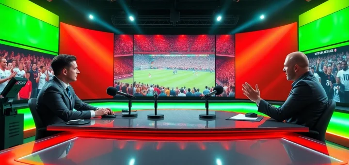 Engaging sports broadcasting studio scene with hosts covering live events.