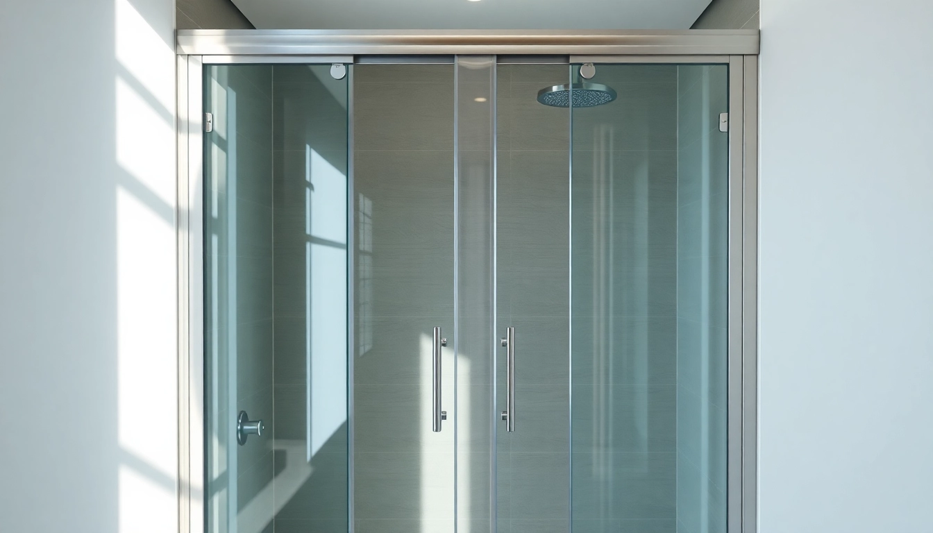 Elegant shower sliding doors open, showcasing modern design and smooth functionality.