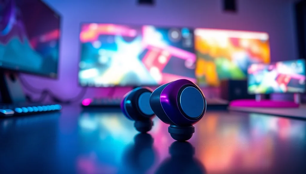 PRO60 Gaming Earbuds displayed prominently on a gaming desk showcasing sleek design and quality.