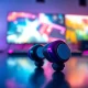 PRO60 Gaming Earbuds displayed prominently on a gaming desk showcasing sleek design and quality.