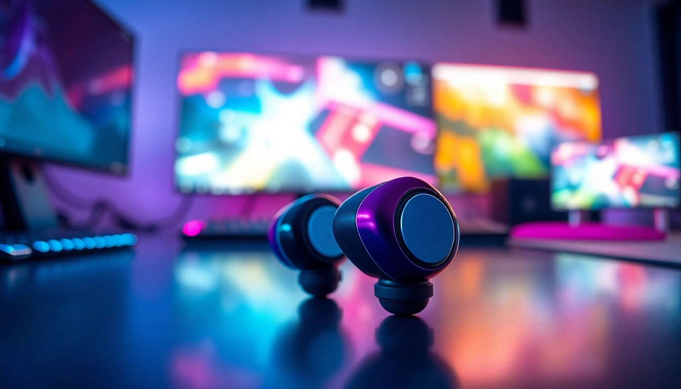 PRO60 Gaming Earbuds displayed prominently on a gaming desk showcasing sleek design and quality.