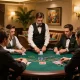 Engaging blackjack table at VIPwin casino, with players strategizing their bets and cards for excitement