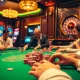 Players enjoying card games at GO88 casino, vibrant chips and slot machines in view.