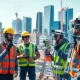 Land surveyors London Surrey team utilizing advanced surveying equipment in an urban setting.