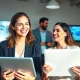 Showcasing the ideal career with professionals engaged in diverse tasks in a vibrant office setting.