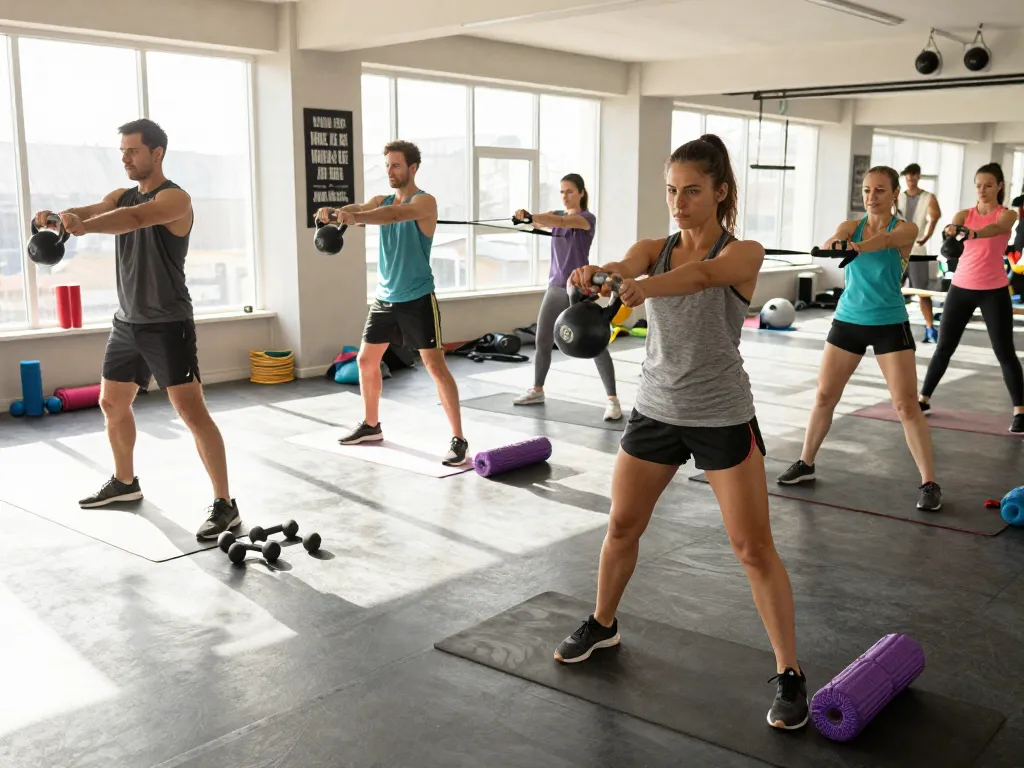 Hitclub fitness community in action with athletes exercising in a vibrant gym setting