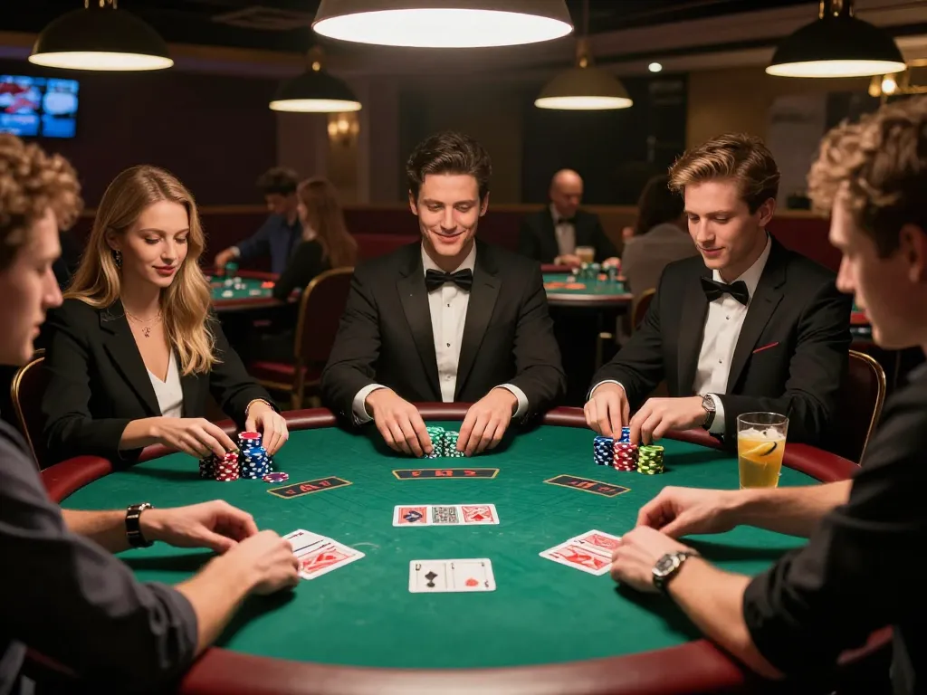Players engaged in a strategic poker game at LC88, showcasing camaraderie and excitement.