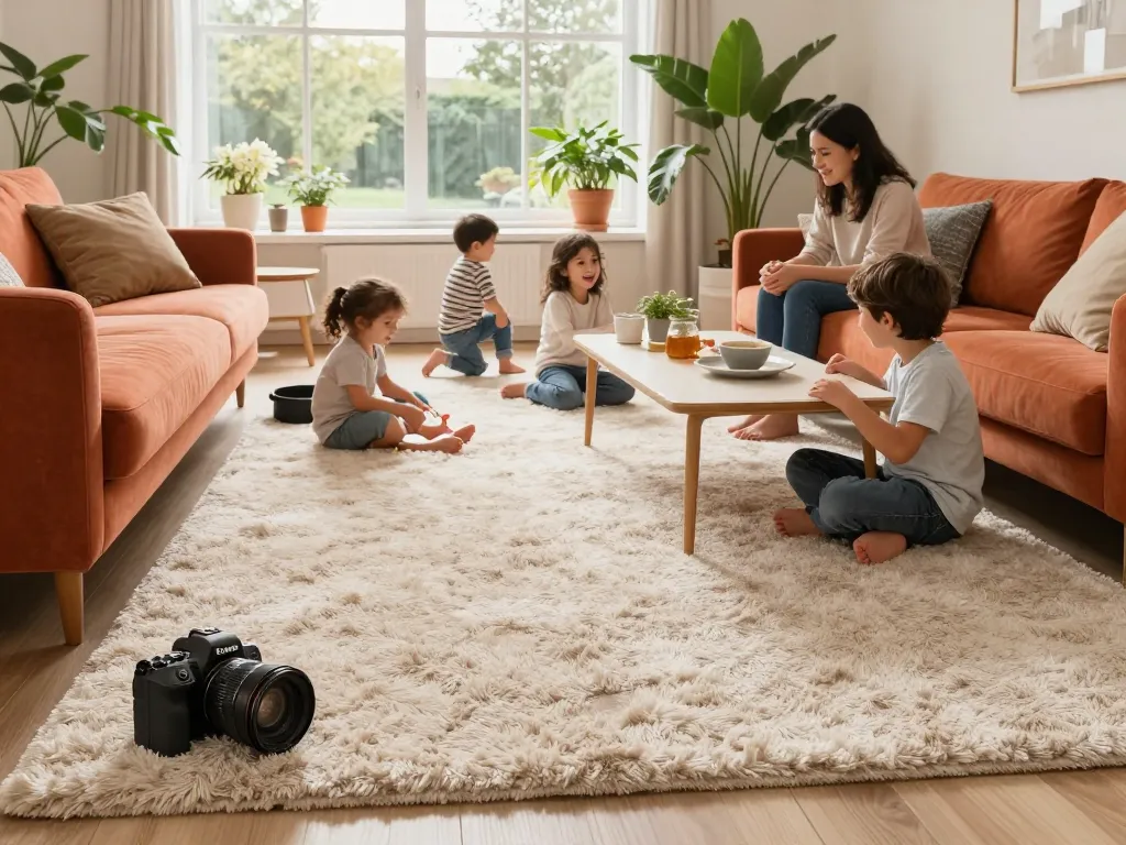 Affordable carpets London showcased in a cozy living room with family enjoying the comfort of plush carpeting.
