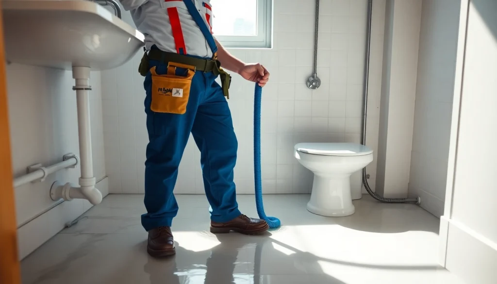 Emergency plumbing help for sewer backup with a plumber fixing a flooded bathroom in NYC.