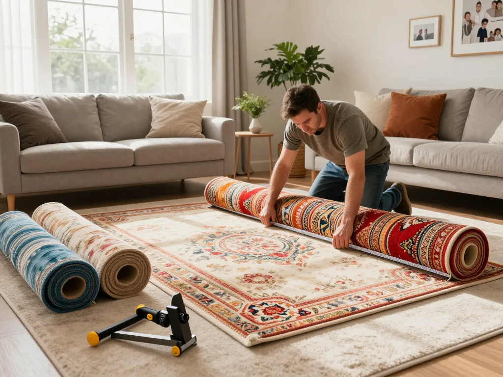 Professional carpet fitters near me showcasing carpet installation in a cozy living room with natural light.