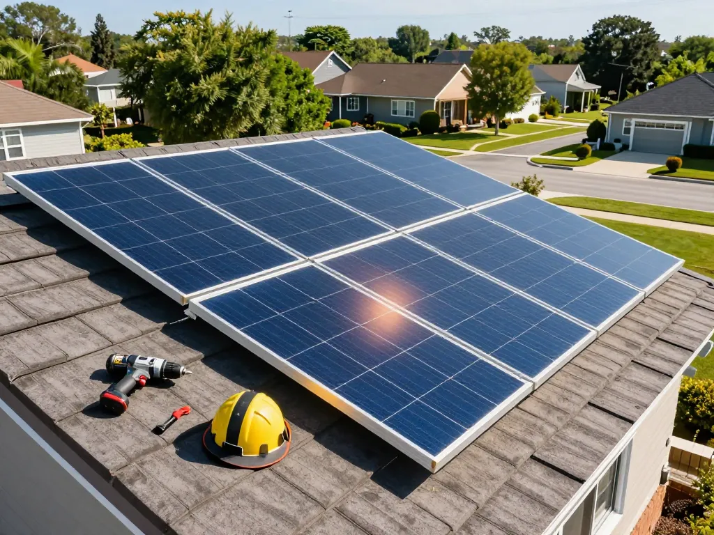 Modules bifaciaux – quand sont-ils pertinents shown in action during solar panel installation on sunny residential rooftop, emphasizing efficiency and innovation.