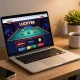 LUCKY88 online betting scene with a laptop displaying casino games and a cozy atmosphere