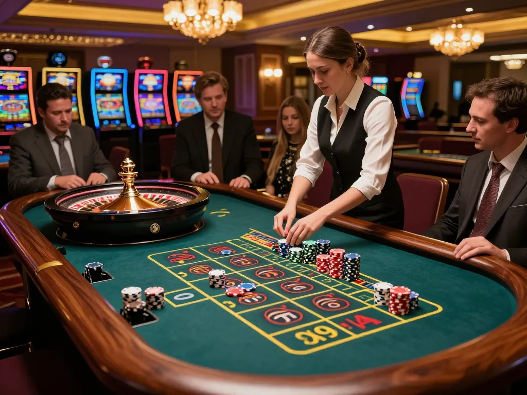 Players engage at the roulette table while enjoying their 7me gaming experience in a vibrant casino atmosphere.