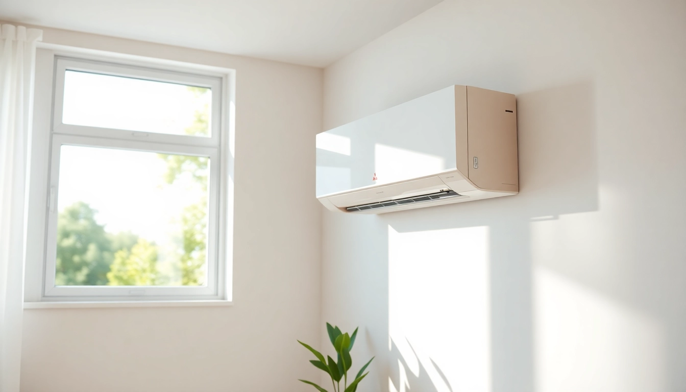 Enhance home comfort with Mitsubishi mini split AC showcasing sleek design and efficient cooling.