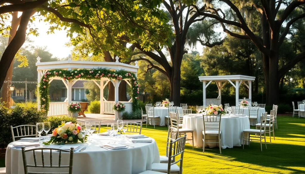 Experience the elegance of the Best Wedding Venue Jacksonville, featuring a beautiful gazebo and refined decorations.