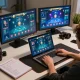 Engage with hytw3339 through a vibrant online blackjack game on a stylish gaming setup, showcasing strategic notes and lively visuals.