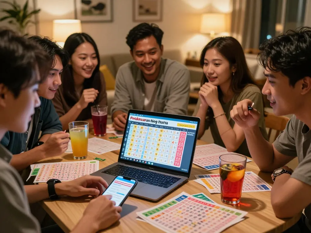 Kumpulan teman yang dengan antusias memeriksa hasil Pengeluaran HK Lotto di laptop, menciptakan perayaan lotere yang meriah.