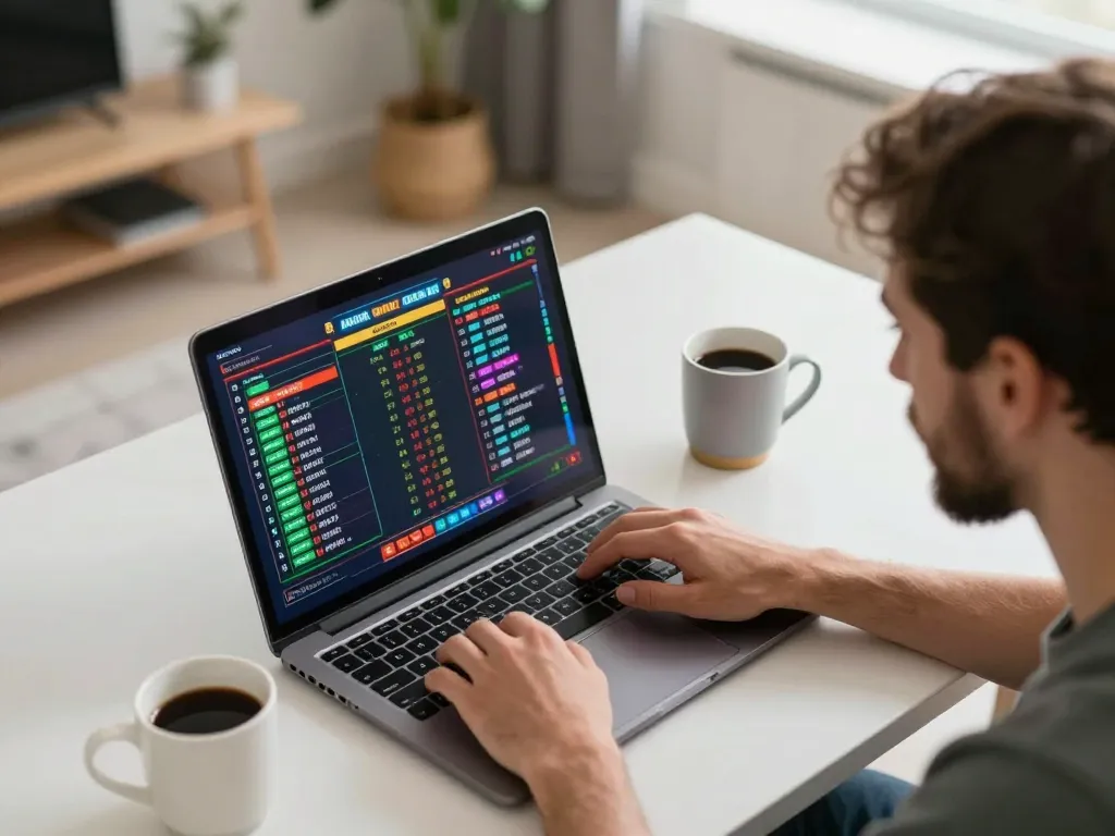Player excitedly engaging in oxbet online sports betting from a modern home office setup, showcasing strategy and thrill