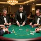 Players at Go88 excitedly engaging in a Texas Hold'em poker game, showcasing vibrant casino atmosphere