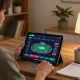 LU88 player engaging in online casino gaming with tablet in cozy home environment.