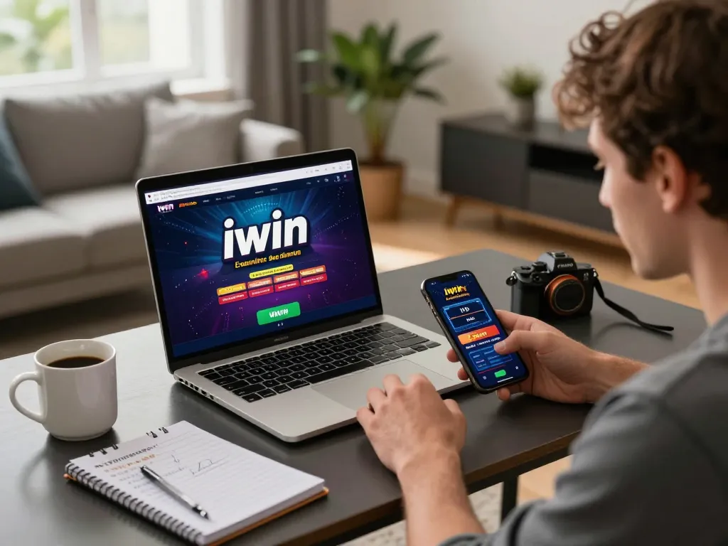 Iwin online gaming session with enthusiastic player strategizing bets on their laptop