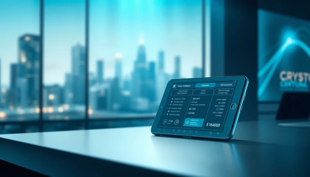 Showcasing a detailed Crypto Wallet open on a modern desk, displaying various cryptocurrency icons.