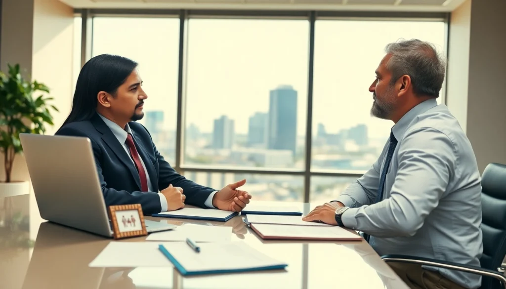Engaged Clearwater truck accident lawyer consulting client in a modern office setting.