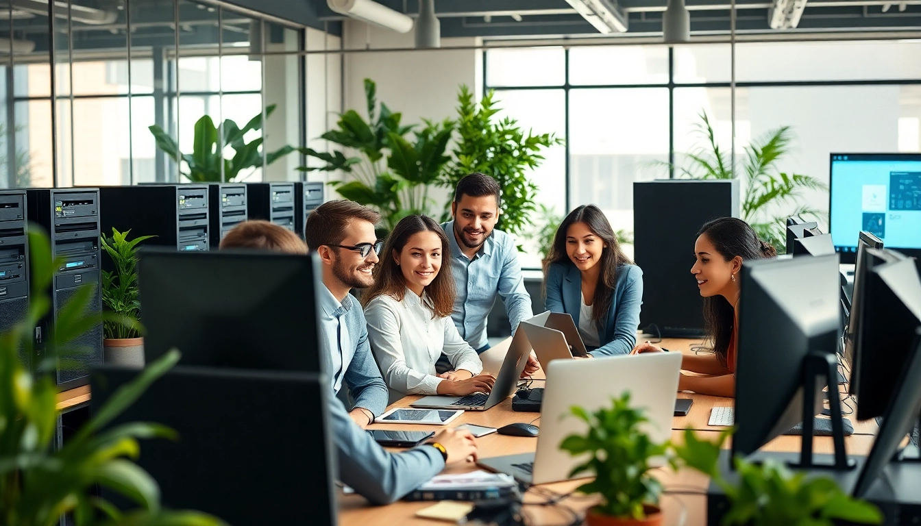 Find professional MSP companies near me collaborating in a dynamic office environment.