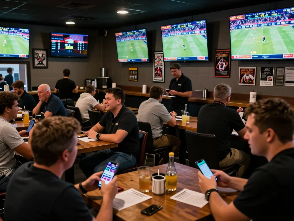 Experiencing excitement while placing bets on net88 in a lively sports betting bar atmosphere