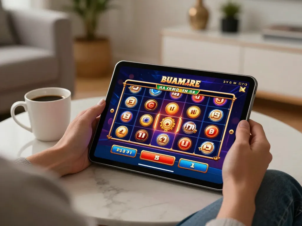 Engaged player exploring MB66 online slots from a cozy home, enjoying strategic gameplay.