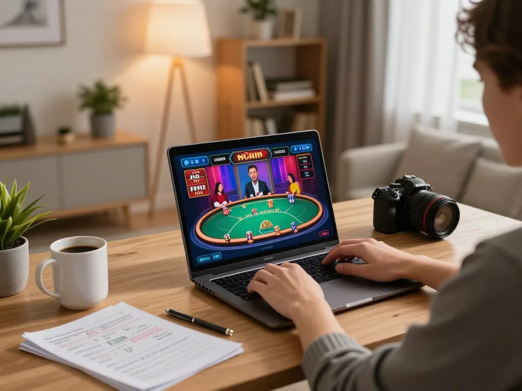Player engaging in online games at Fly88 platform from a cozy home environment, showing strategic play.
