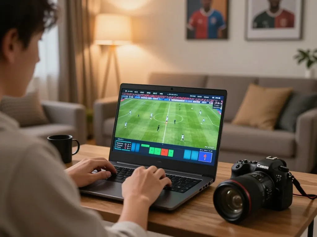 SOCOLIVE user engaging in live sports betting while watching a soccer match online at home