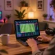 Engaging in online betting with laptop featuring keo nha cai, showcasing dynamic odds and match details.