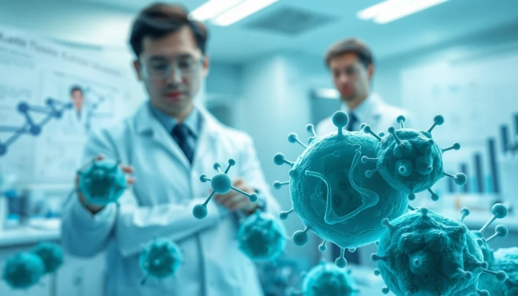 Illustration showing Retatrutide's interaction with human cells in a lab setting.