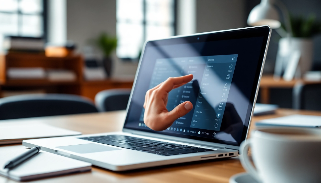 Interact with call history checker software on a laptop in a bright, modern workspace.