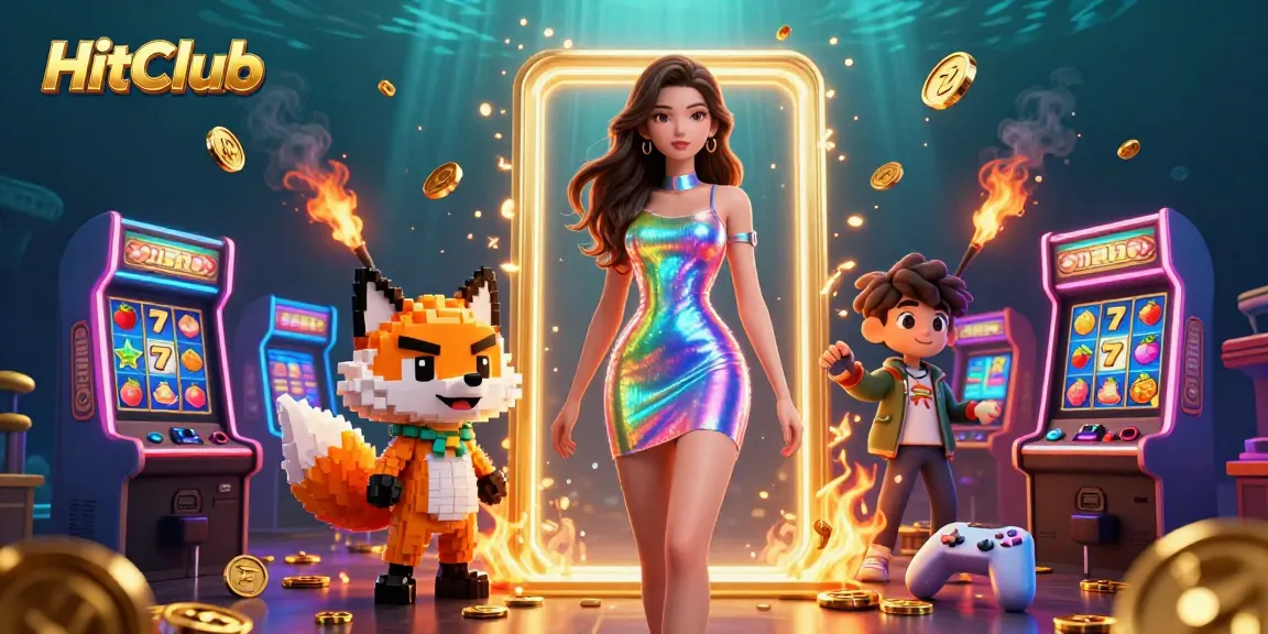 Experience winning thrills with HitClub's vibrant casino scene featuring slot games and dynamic characters.