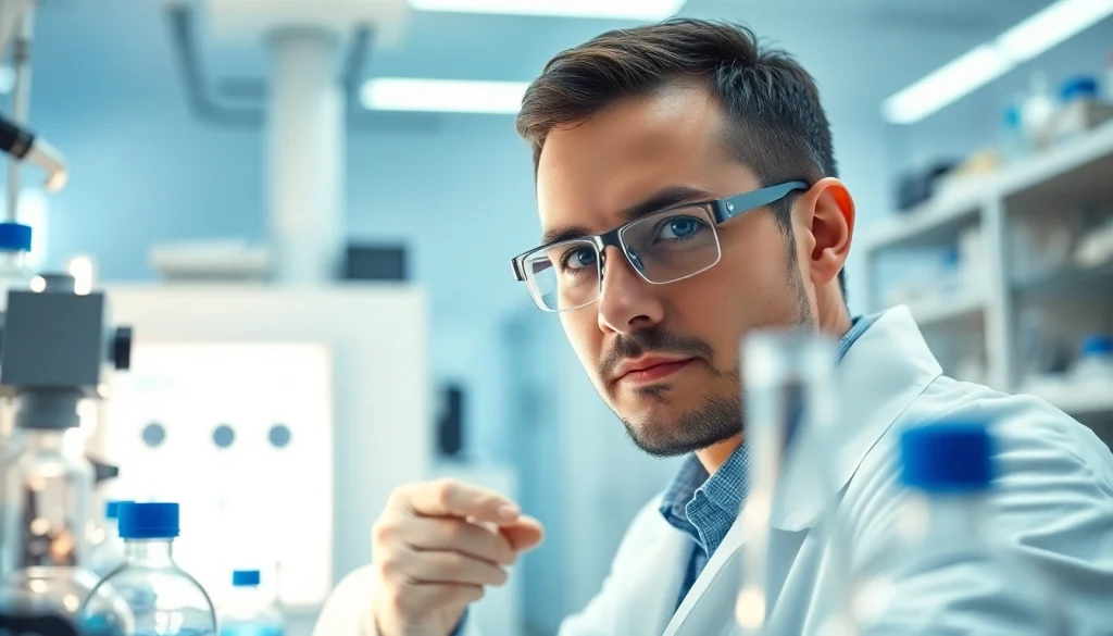 Investigating peptide solutions at https://hydroresearchpeptides.com/ in a modern lab setting.